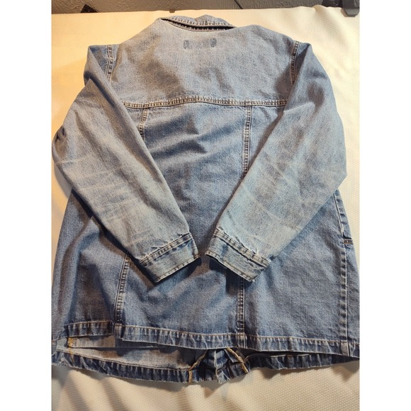 HAVANA JACK'S Womens 1x Blue Denim Jeans Jacket Shacket Distressed 1295 - Picture 9 of 11